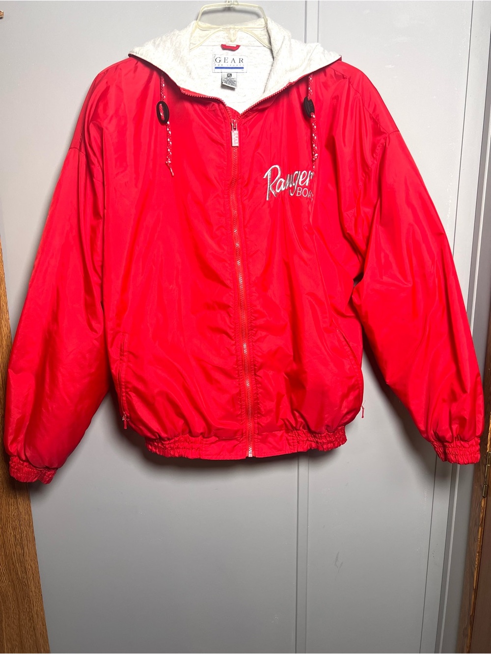 Ranger Boats Hooded Windbreaker Jacket XL Red Gray Vintage Fishing Gear Boating